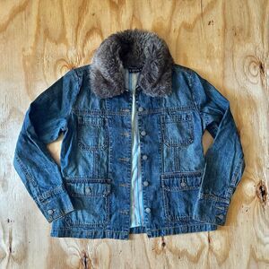 Vintage Bill Blass Jeanswear Faux Fur Collar Denim Jacket - Small